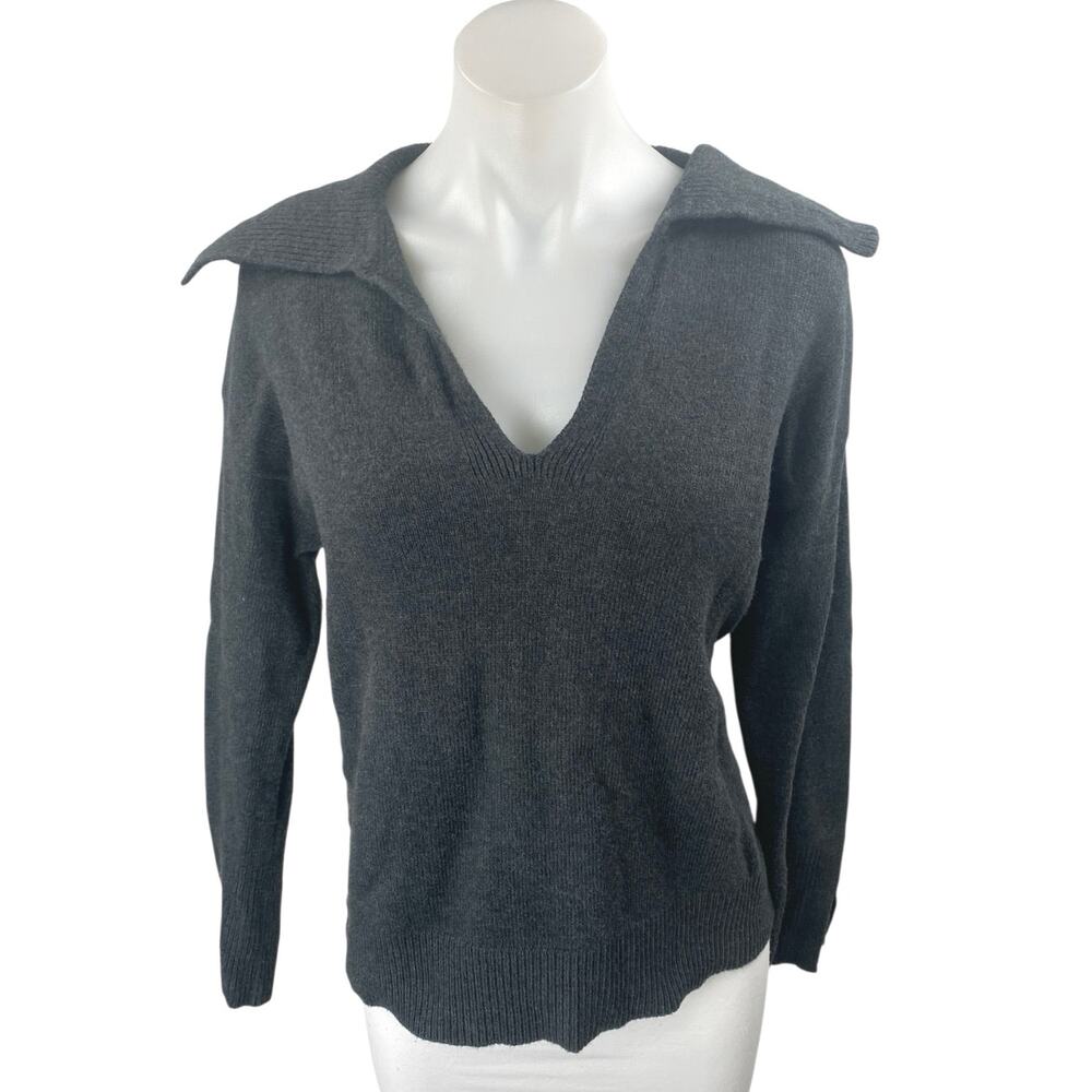 Banana Republic Women's Black V Neck Collared Long Sleeve Sweater Top Size S